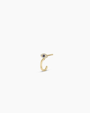 Diamond and Blue Sapphire Evil Eye Stud Single Huggie